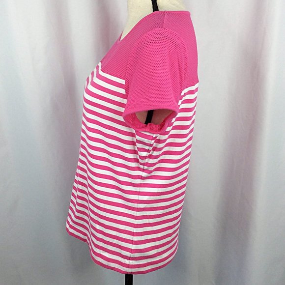 Lauren Ralph Lauren Top Womens Size Large Short Sleeve Pink White Breathable - Picture 4 of 8